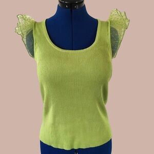 NWT Carmen Marc Valvo Ribbed Sweater Tank CV400143 CYBER LIME